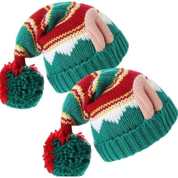 2Pcs Kids Elegant Knitted Warm Funny Beanie Hats